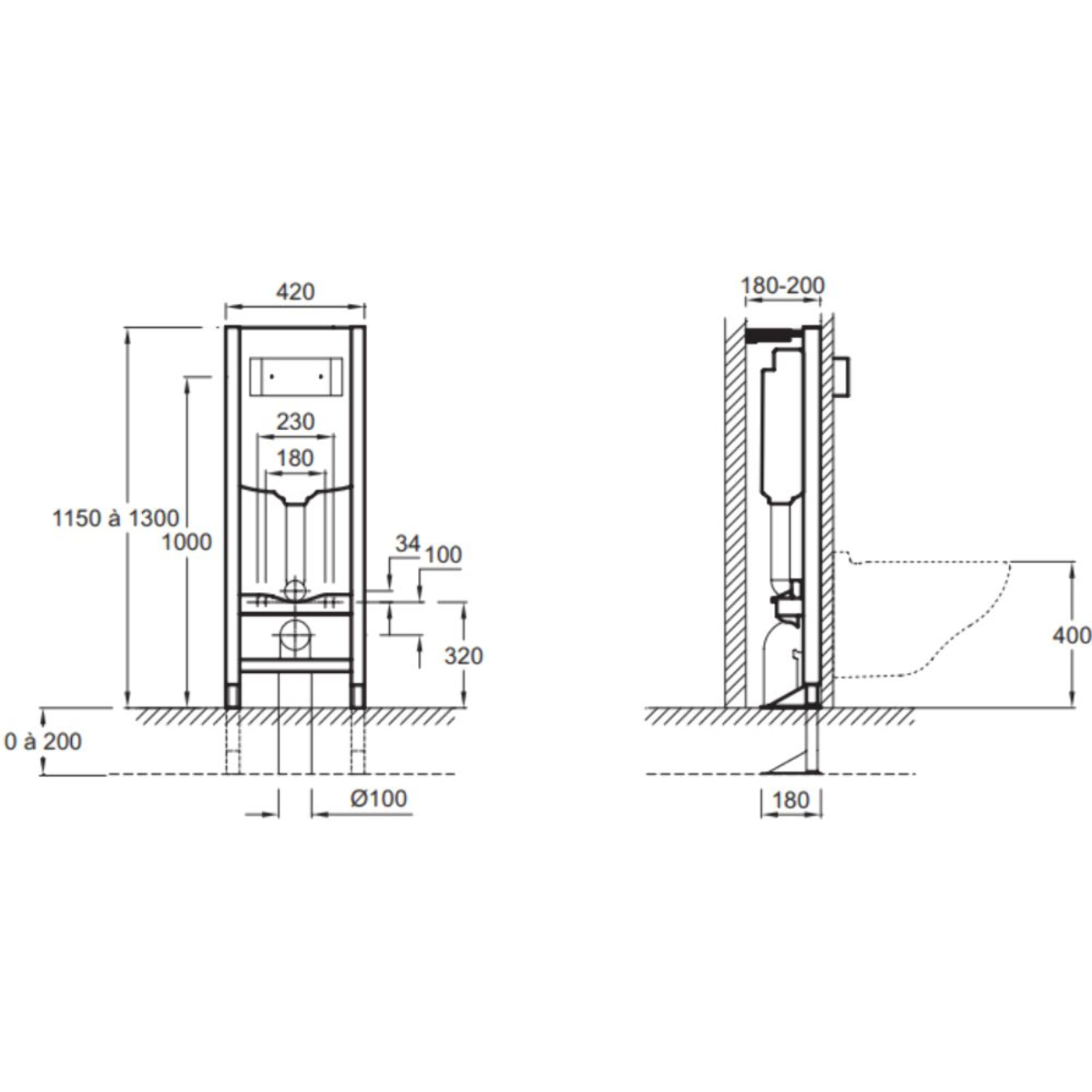 Pack WC suspendu Brive semi caréné + bâti-support + abattant frein de chute + plaque blanche