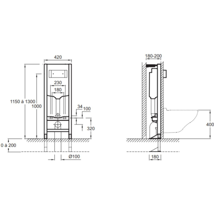 Pack WC suspendu Brive semi caréné + bâti-support + abattant frein de chute + plaque blanche