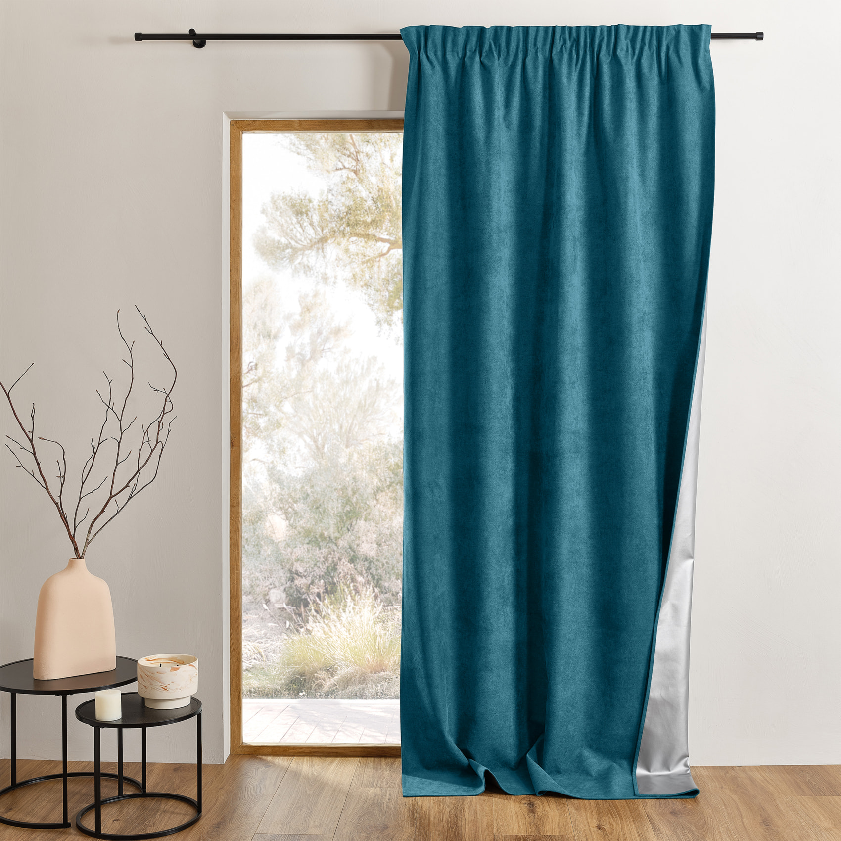 Rideau thermique accroche 3 en 1 occultant et réflecteur de chaleur - Bleu Paon