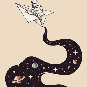 Affiche enfant envol cosmique  Affiche + cadre en bois - Chêne