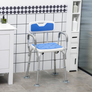 Chaise de douche siège de douche ergonomique hauteur réglable pieds antidérapants charge max. 136 Kg alu HDPE blanc bleu