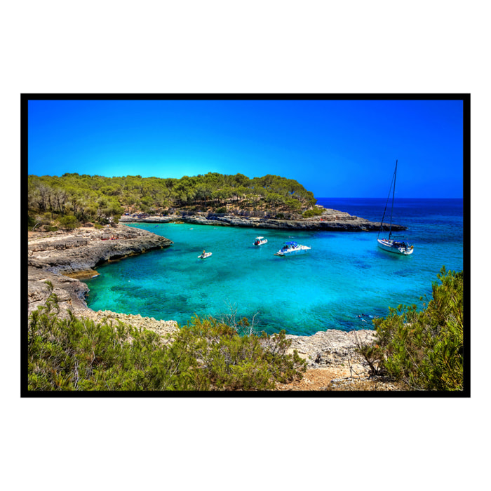 Affiche encadrée crique méditerranéenne turquoise Affiche + cadre en métal - Noir