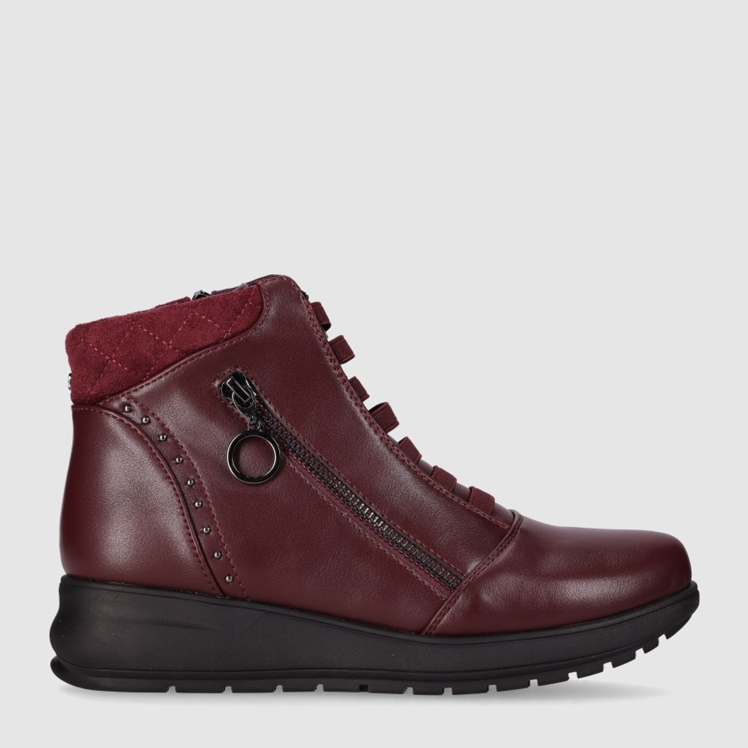 Botines de Piel Sintética - Vino - Tacón: 3 cm