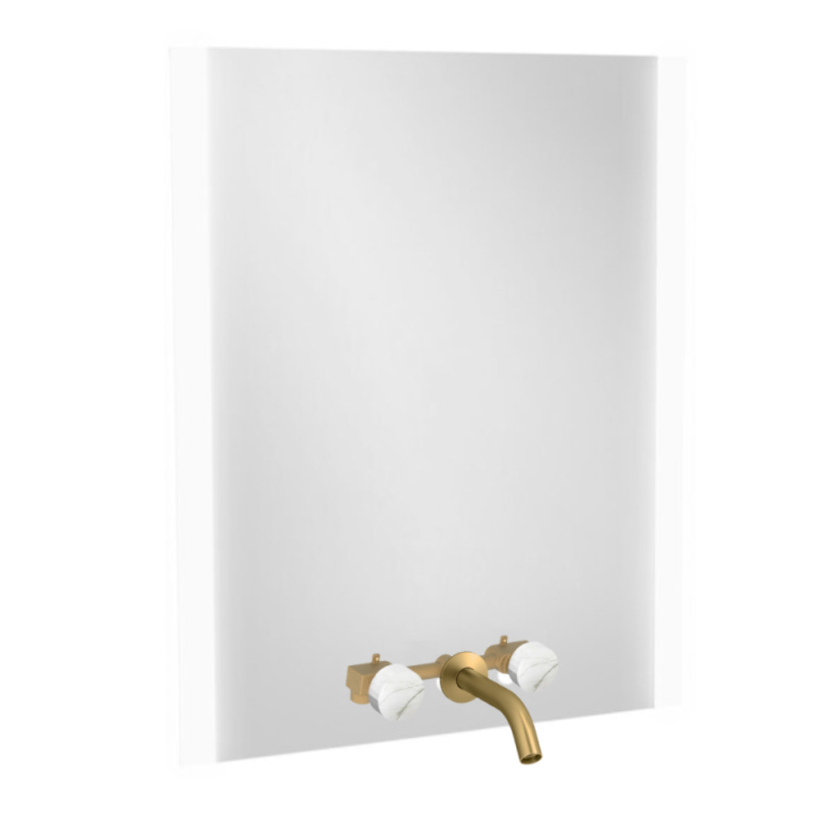 Miroir 3 trous 60 cm + mélangeur lavabo encastré 3 trous Grands Boulevards marbre sculptural et laiton brossé