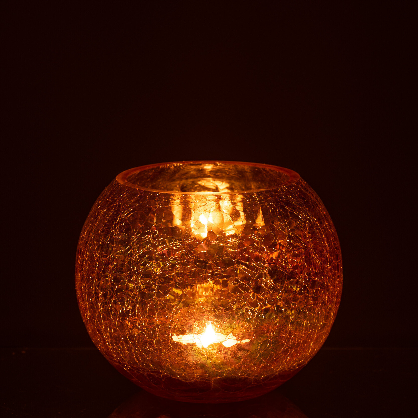 J-Line photophore Boule Craquele - verre - ambre - large