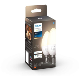 Ampoule LED connectée PHILIPS HUE E14 White Flamme pack de 2