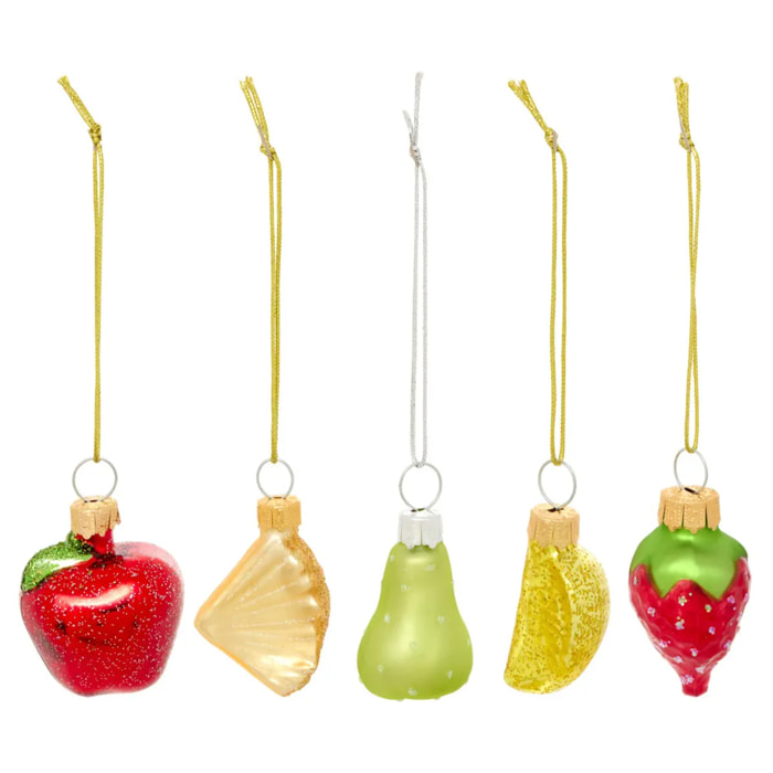 Lot de 5 suspensions de sapin fruits en verre 6 cm