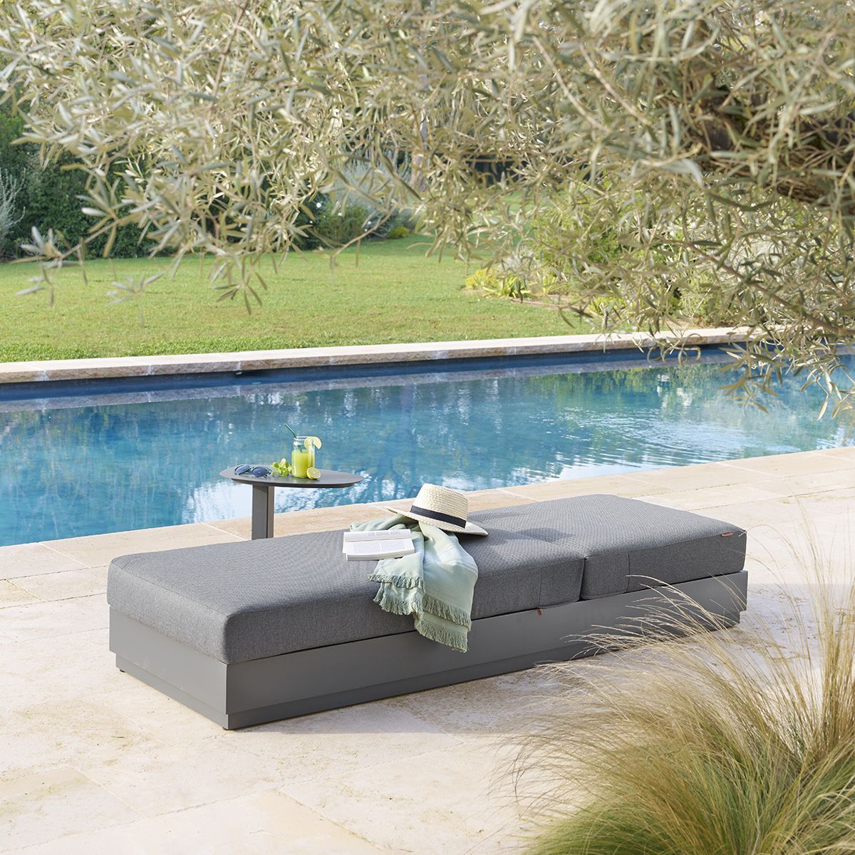 Lit de piscine "Allure" graphite polyester et aluminium