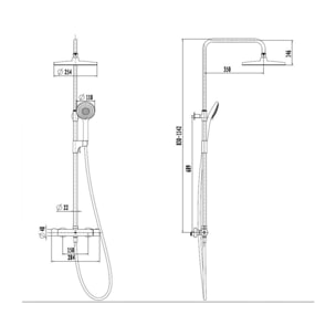 Système de douche mural thermostatique, forme ronde, 2 fonctions, entraxe 150 mm, garantie 5 ans, chrome