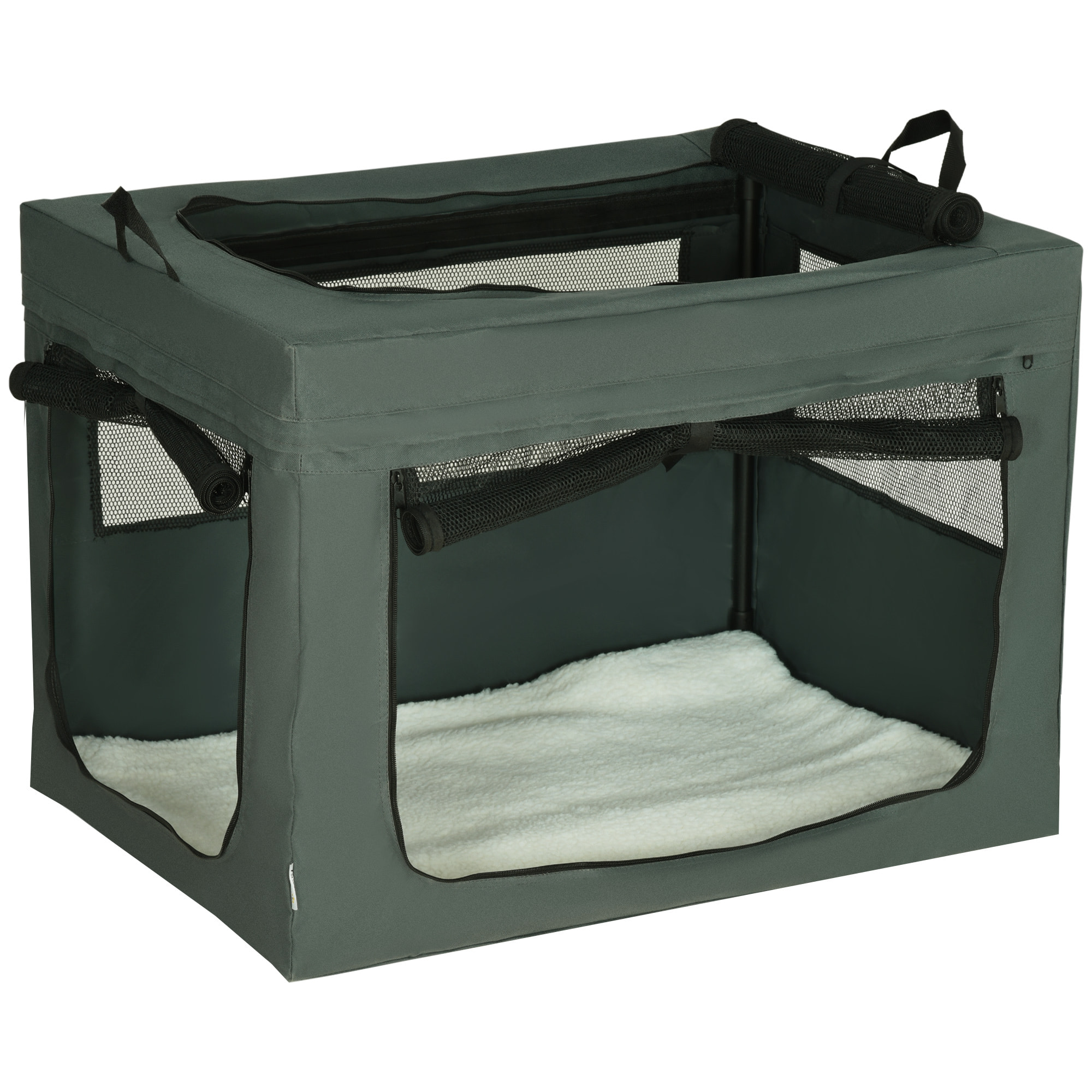 Sac de transport pliable pour chien chat - 2 poignées, 3 portes - dim. 79L x 57l x 57H cm - acier polyester gris