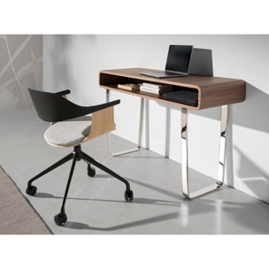 Silla oficina giratoria con asiento tapizado en tela gris claro y respaldo de pvc negro 59x50x76cm