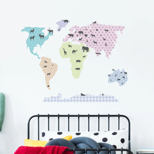 Sticker mural - Ambiance Sticker - CARTE DU MONDE + LES ANIMAUX À COLLER - Fond - 60x100cm