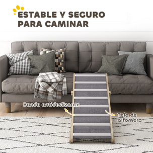 Rampa para Perros Plegable y Altura Ajustable 41-60 cm, Rampa para Mascotas de Madera con Alfombrilla Antideslizante y Asa, para Perros Pequeños Medianos y Grandes, para Cama Sofá, 120x50x60 cm