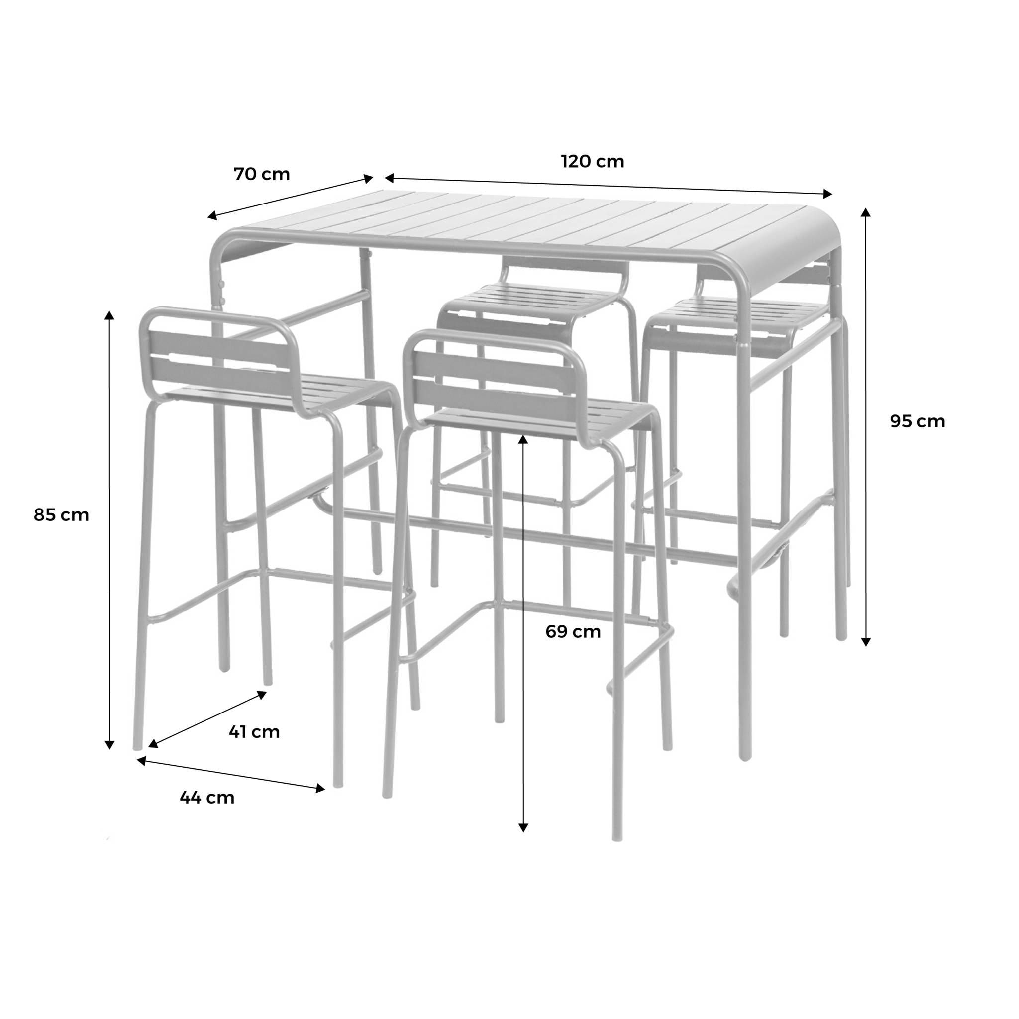 Table haute de jardin acier + 4 assises AMÉLIA