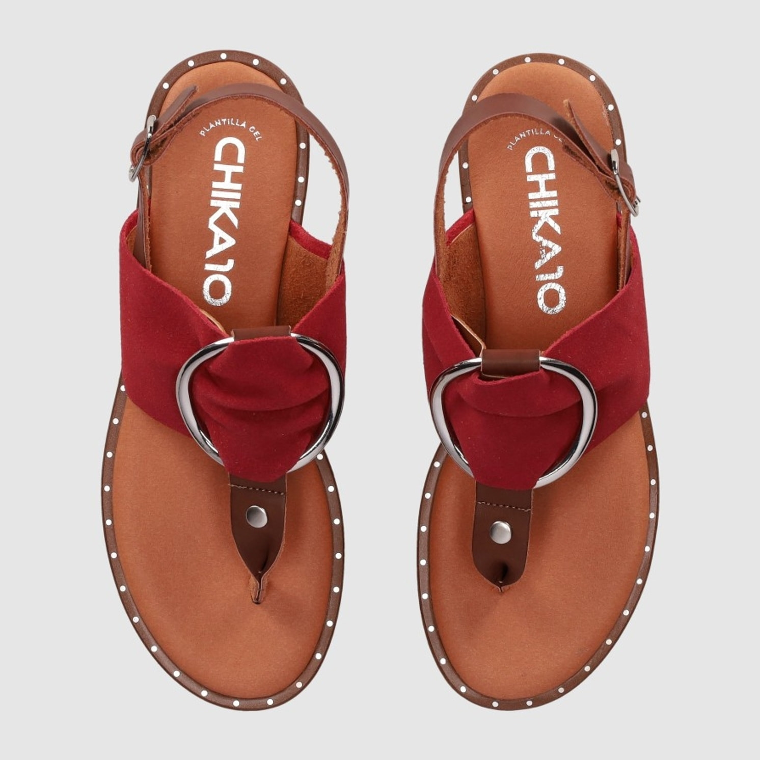 Sandalias de Serraje - Rojo - Tacón: Bajo