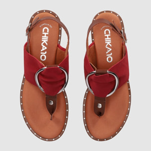 Sandalias de Serraje - Rojo - Tacón: Bajo