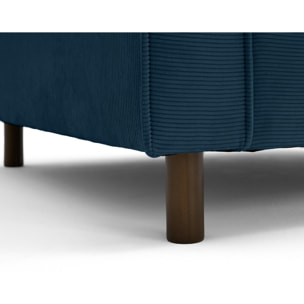 Jake - fauteuil en velours côtelé - pieds bois foncé - Bleu Ardoise