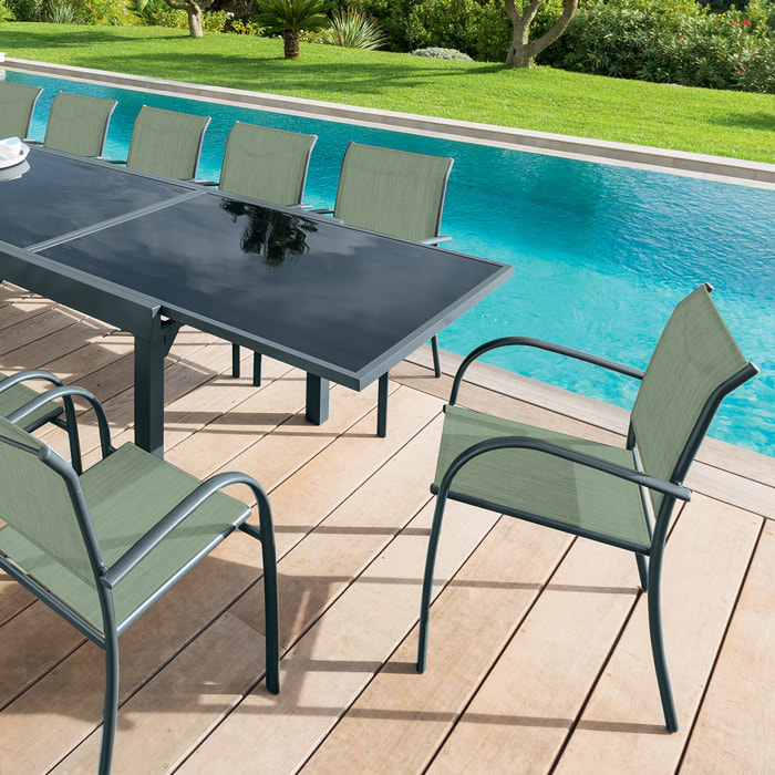 Fauteuil de jardin empilable "Piazza" vert olive & graphite en aluminium traité époxy