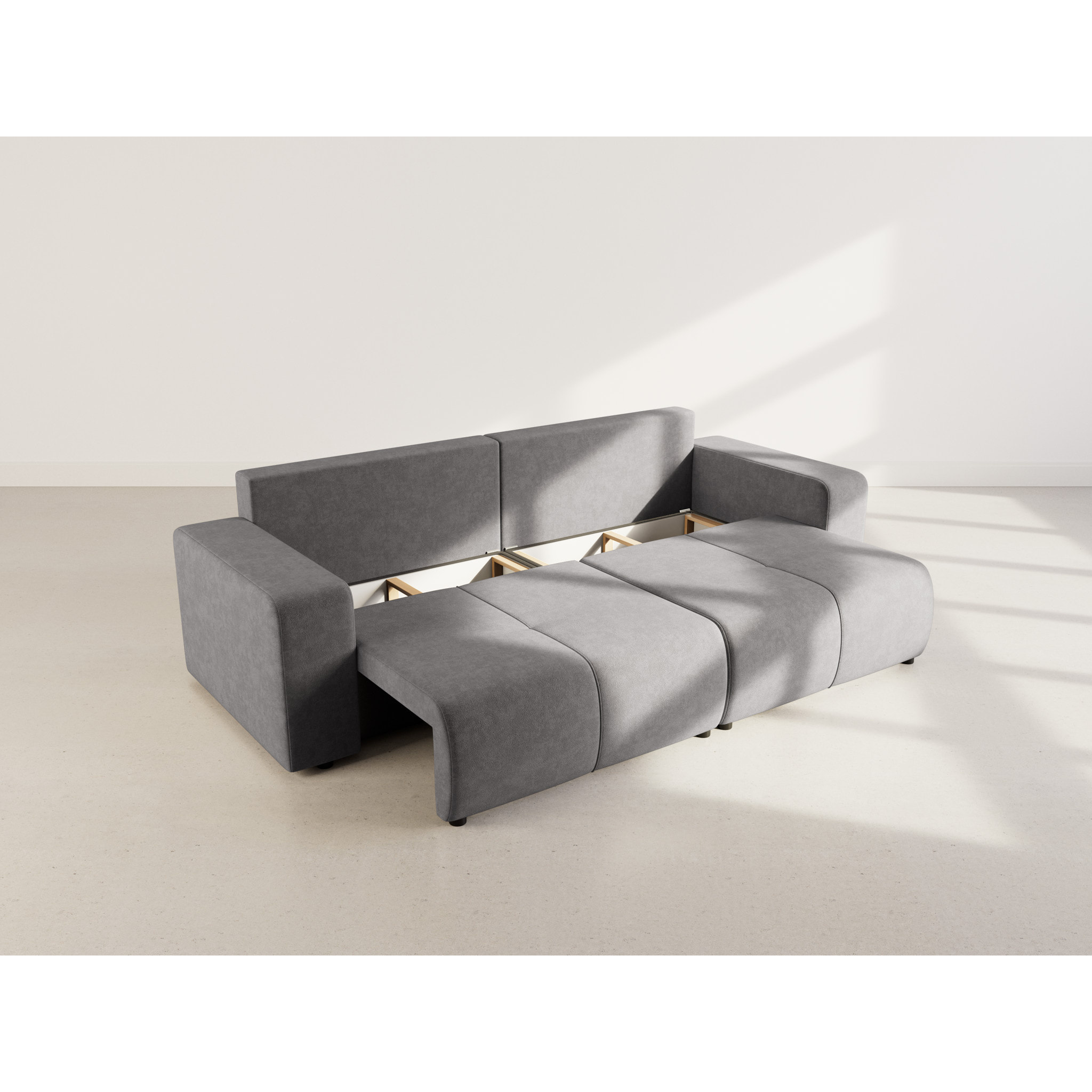 Nicole - Canapé droit 4 places convertible avec coffre en tissu - Gris