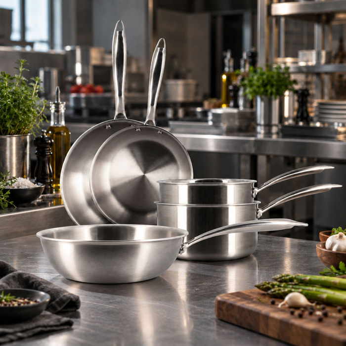 Batterie de cuisine 5 pièces en acier inoxydable - tous feux TRIPLY