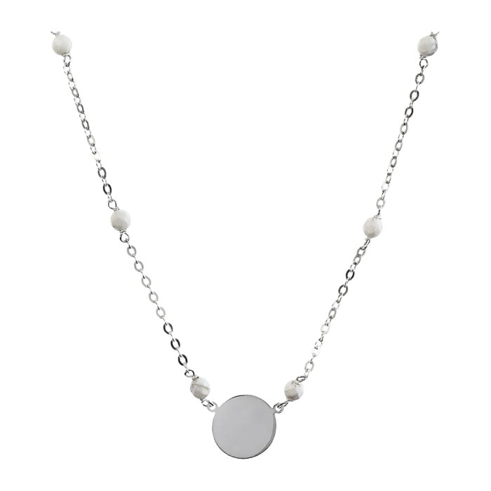 Collana Catena Rolo con Howlite Bianca e Pendente Tondo Argentato in Argento 925 placcato Rodio