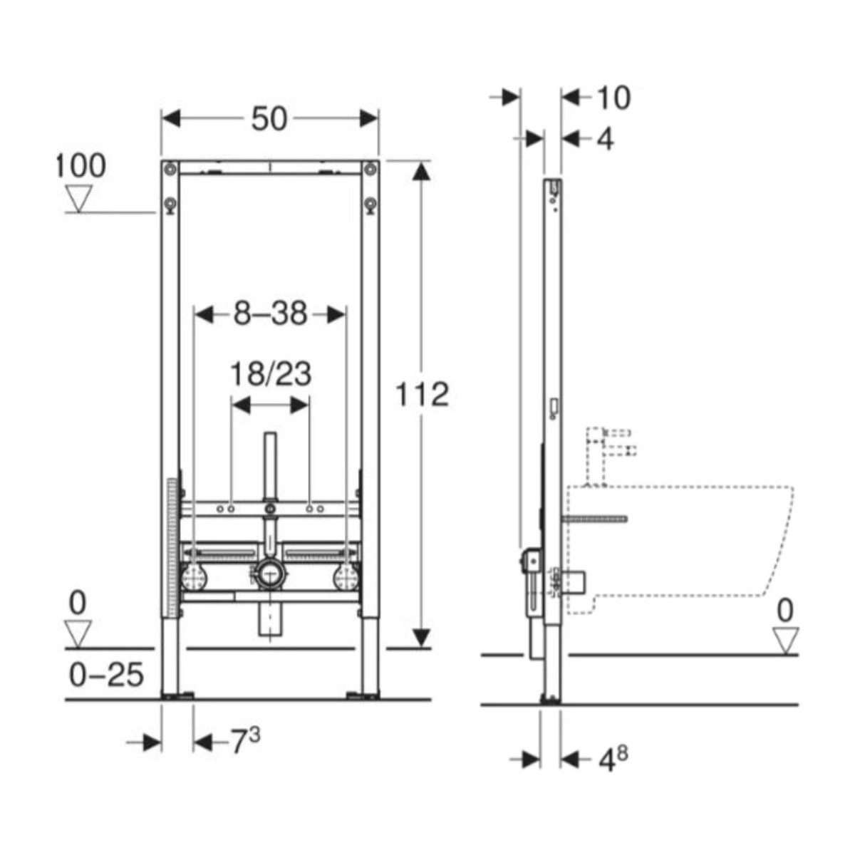 Duofix bâti-support à encastrer pour bidet suspendu, hauteur 112 cm, installation sur cloison légère (111.510.00.2)