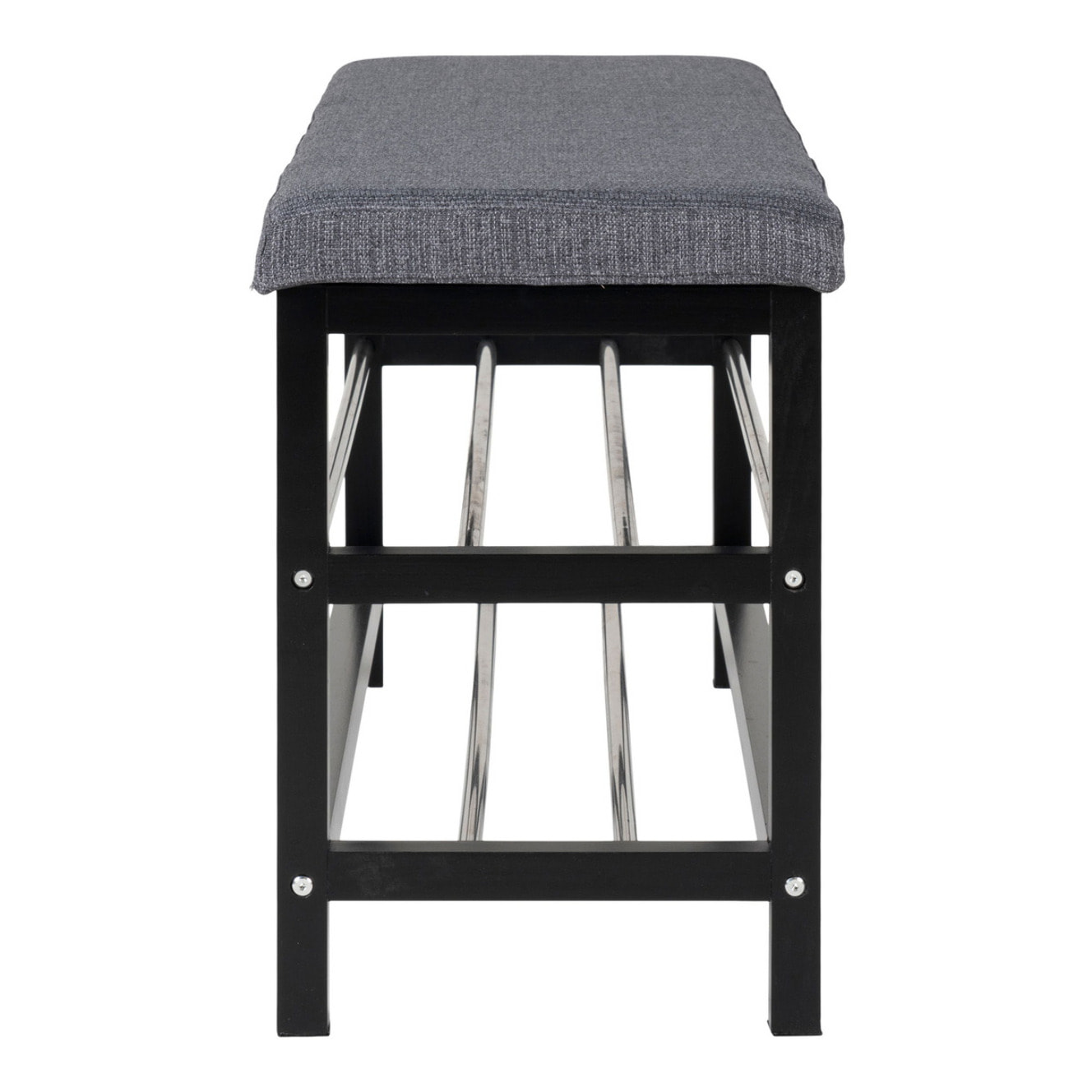 Panchina Padova grigia con cuscino e 2 ripiani, gambe nere, 100 cm
