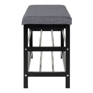 Panchina Padova grigia con cuscino e 2 ripiani, gambe nere, 100 cm