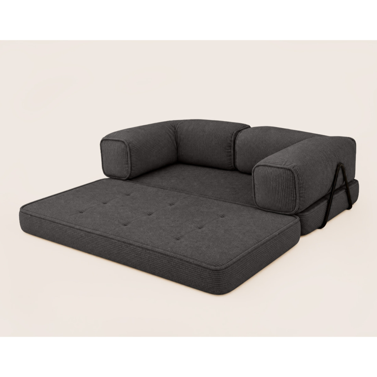Poppy - canapé 3 places convertible en velours côtelé - Gris foncé