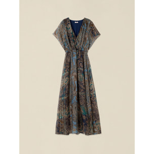 Oltre - Vestito flare in chiffon misto seta fantasia - Blu