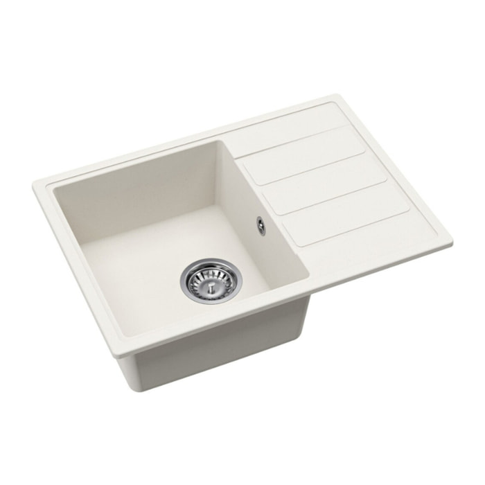 62x44 cm évier avec égouttoir réversible en Granite, à encastrer, blanc (SATSINKGE2W)