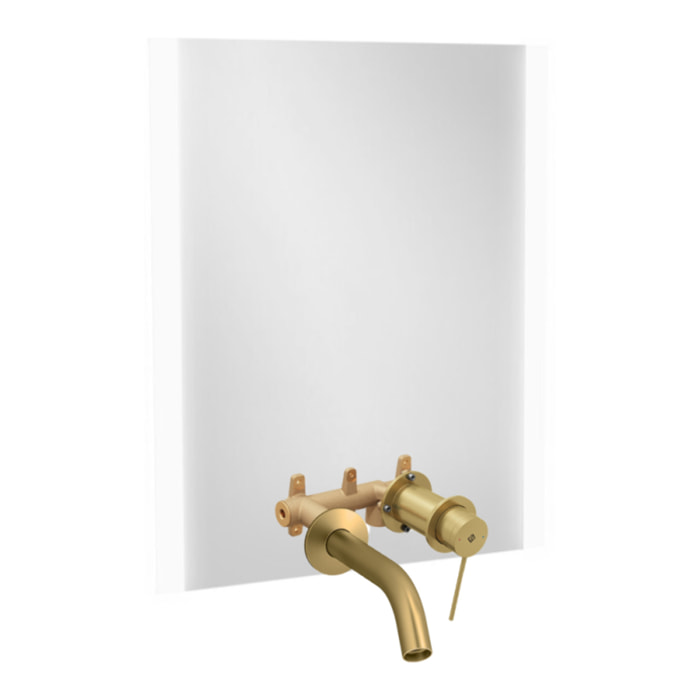 Miroir LED 2 trous 60 cm + mitigeur lavabo encastré Grands Boulevards Laiton brossé + corps encastré