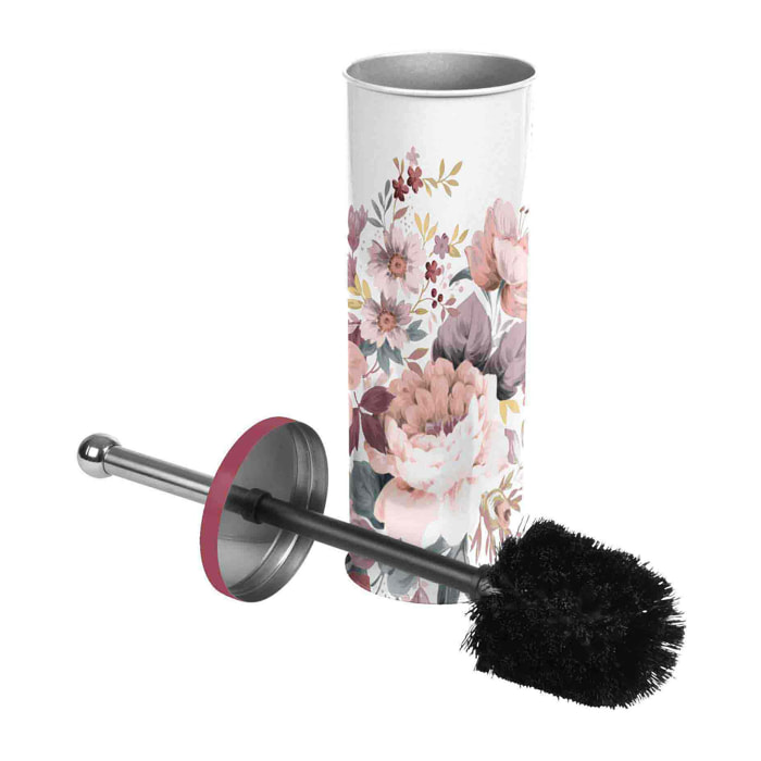 Brosse et pot wc aux impressions fleuries - Multicolore