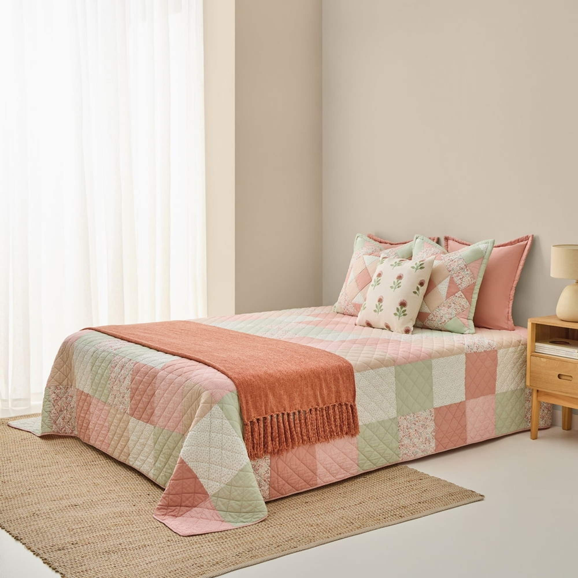 Colcha de algodón acolchada patchwork Crepatcol color rosa 100% Algodón