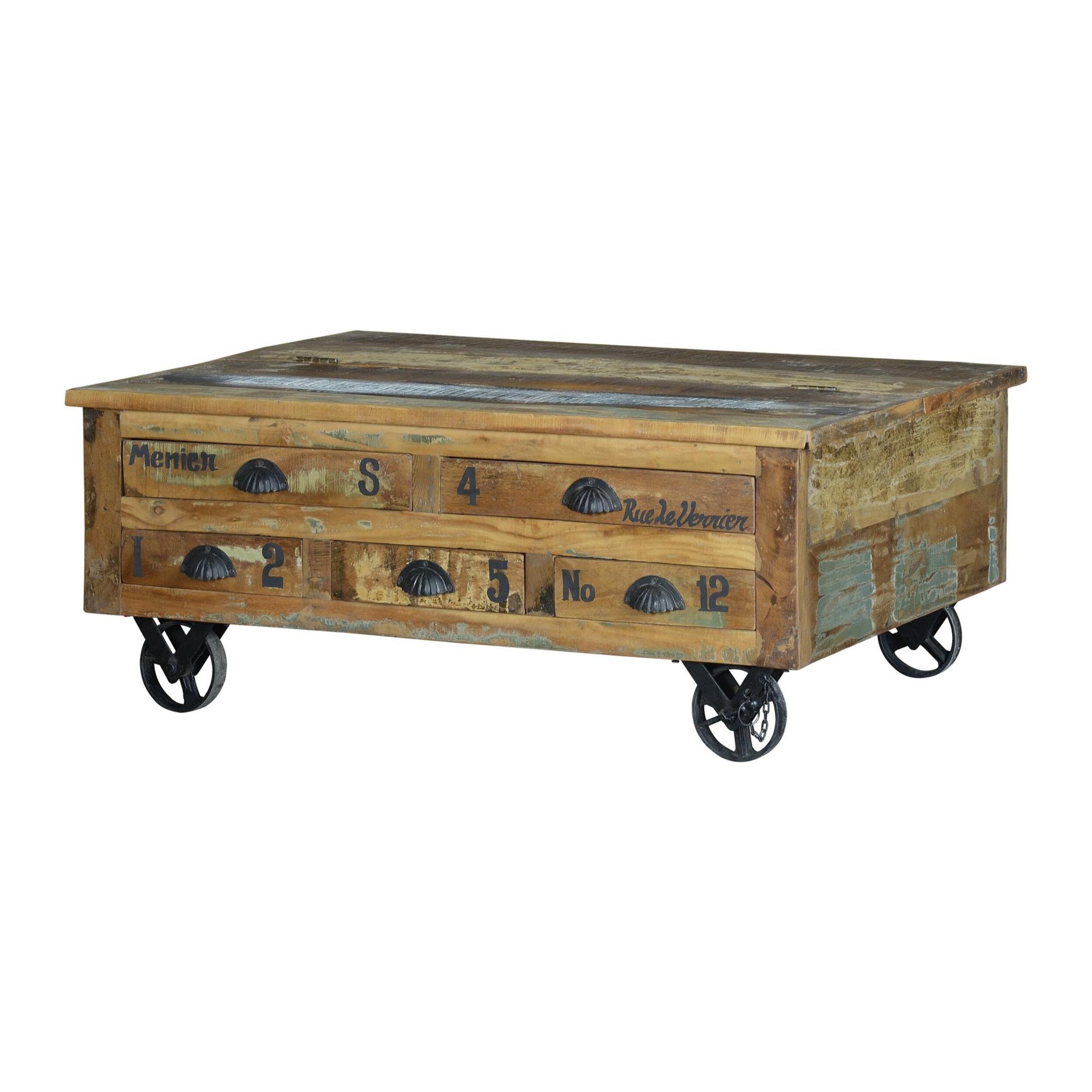 Mesa de centro - madera reciclada y hierro - 42x110x70cm