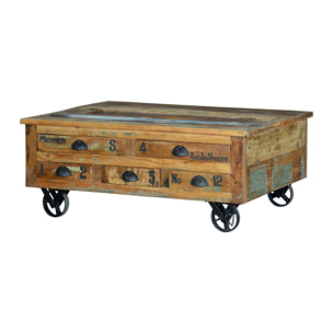 Mesa de centro - madera reciclada y hierro - 42x110x70cm