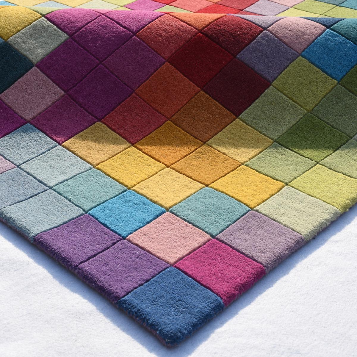 Tapis salon et chambre fait main en laine motif damier GONA