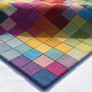 Tapis salon et chambre fait main en laine motif damier GONA