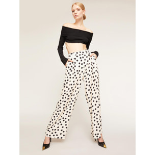 Motivi - Pantaloni larghi satin fantasia a pois - Bianco