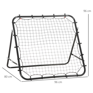 Filet de rebond pliable inclinaison réglable - piquets d'ancrage inclus - filet PE noir métal époxy noir
