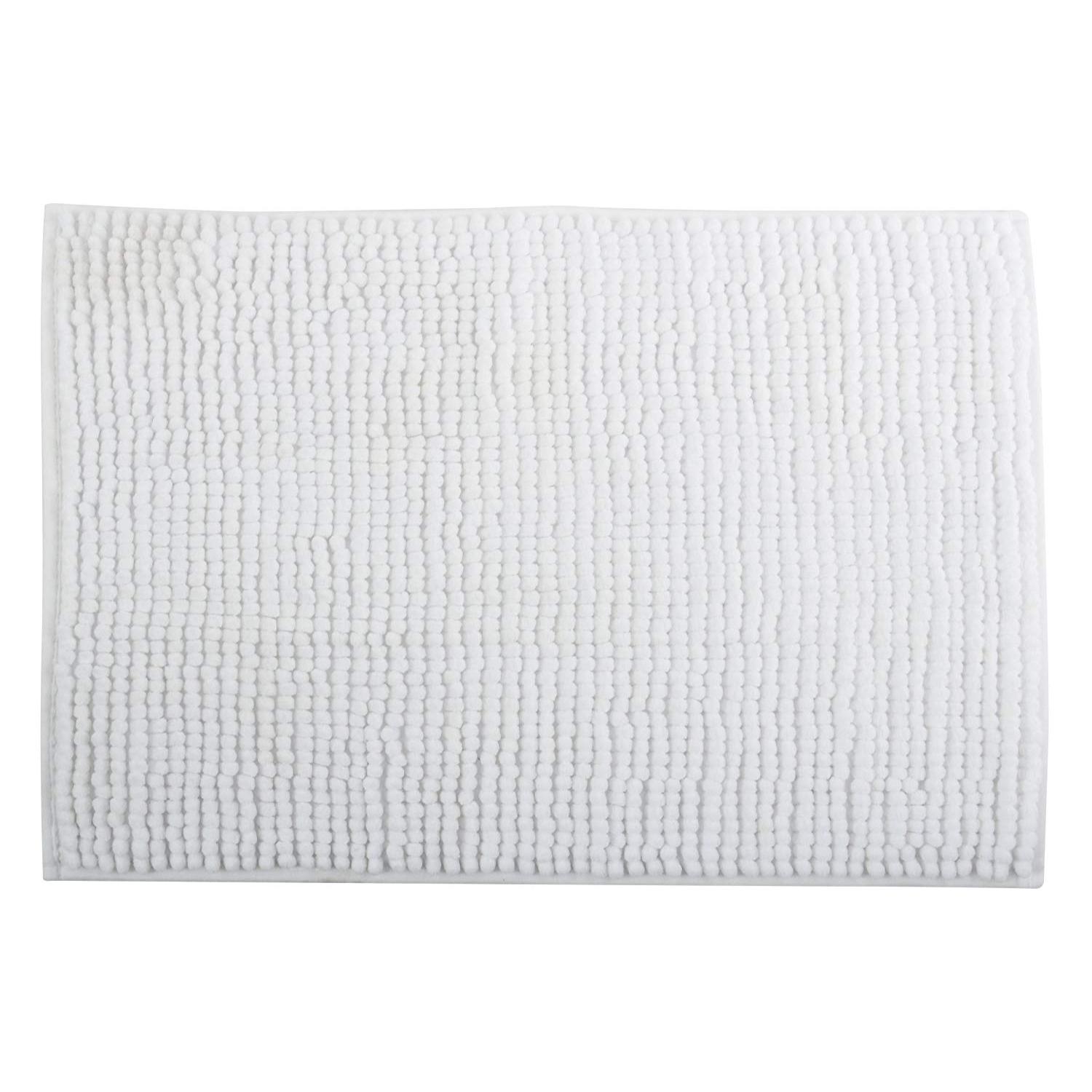 Alfombra de baño MSV ''Chenille'' de microfibra en color blanco 40 x 60 cm