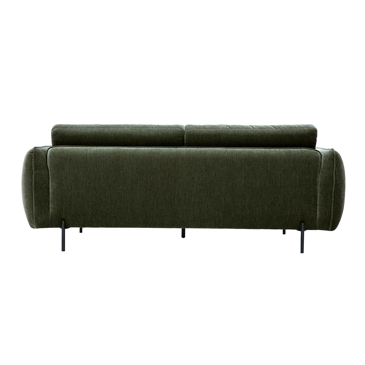 Canapé design 3 places en tissu effet velours vert kaki et métal noir TODD