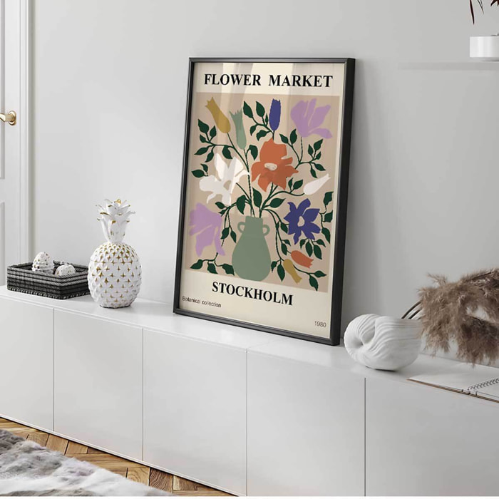 Affiche encadrée bouquet stockholm vintage Affiche + cadre en métal - Noir