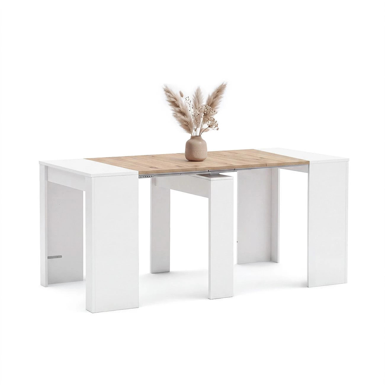 Mesa consola extensible en blanco artik y alpine oak 50-235x90 cm Denis Blanco Artik (Blanco Mate) - Alpine Oak
