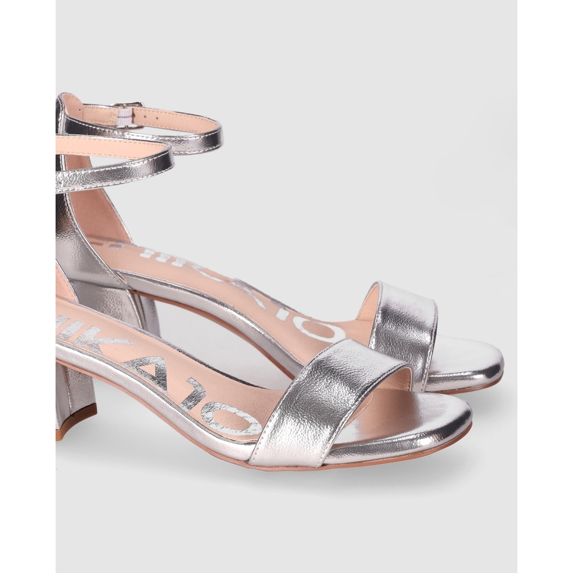 Sandalias de Piel Sintética - Plata - Tacón: 5 cm