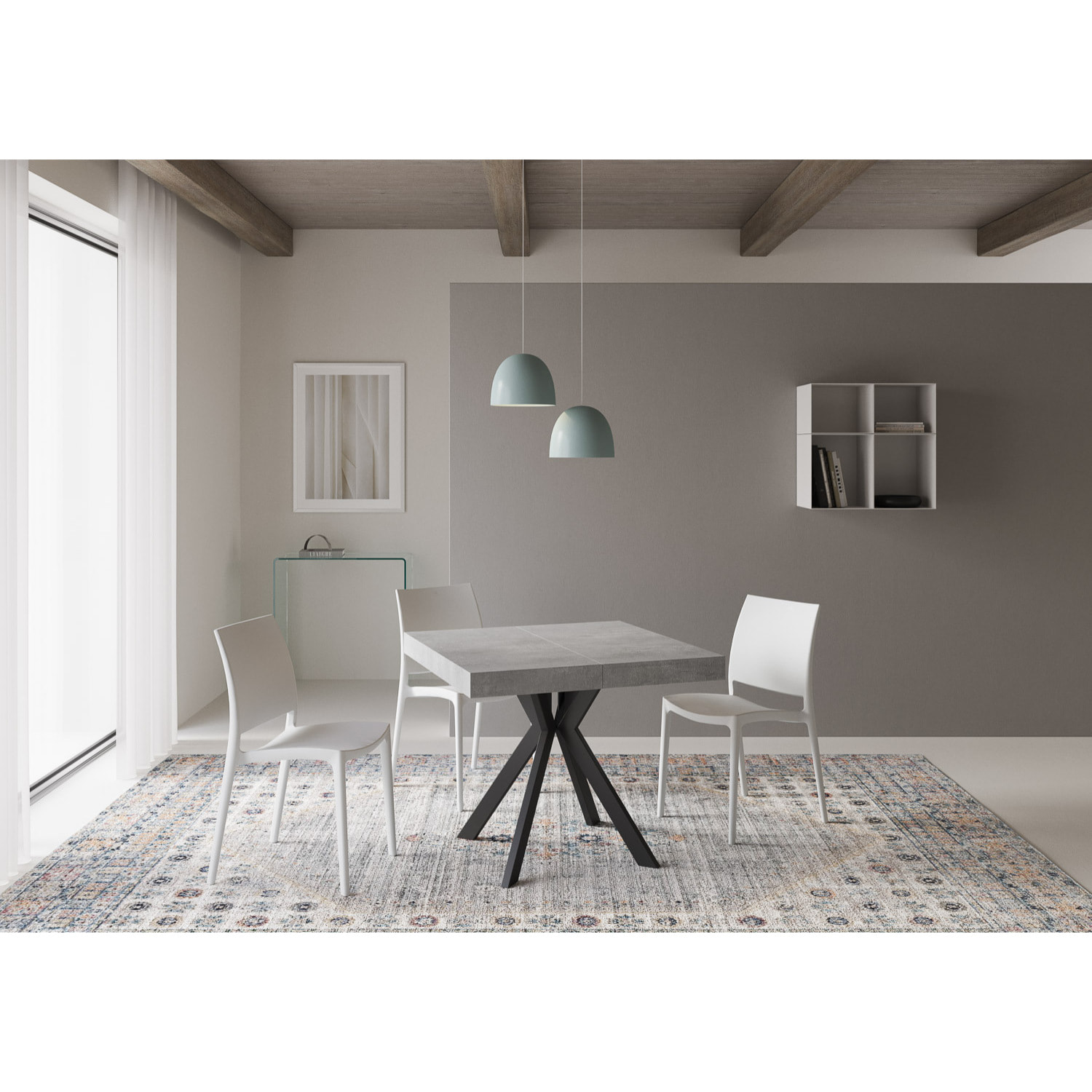 Mesa extensible 90x90/194 cm Dolcezza cemento patas antracita