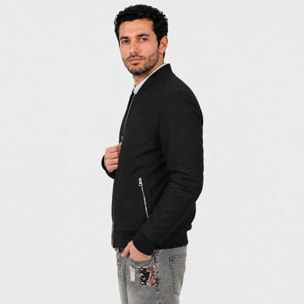 Giubbino in vera pelle di vitello scamosciata Nero-Slim Fit