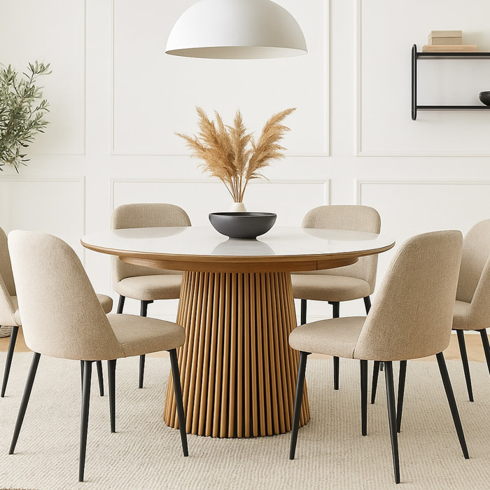 Table à manger ronde extensible en céramique bicolore 6/8 places - ADA