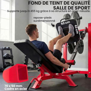 Presse à cuisses leg press machine pro 455kg compatible disques 25/50mm noir rouge