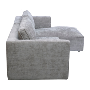 Canapé d'angle droit design en tissu effet velours texturé gris 3 places GRAMMY